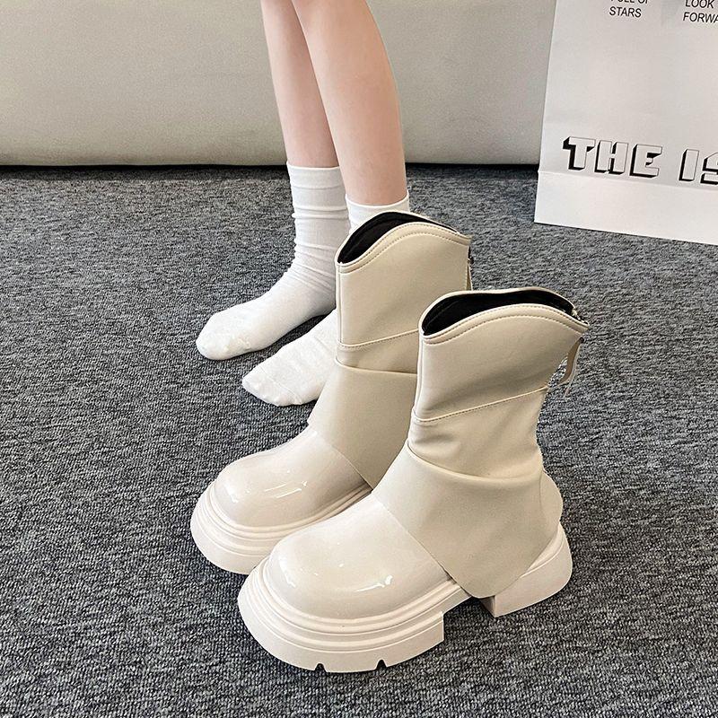 2025 new autumn white Martin boots women's small thick-soled heightening retro trouser boots British short boots