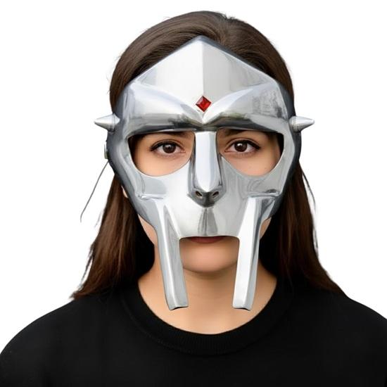 MF DOOM Mask Silver Madvillain Gladiator Face Armor, Steel Cosplay Mask for Halloween and Collectors