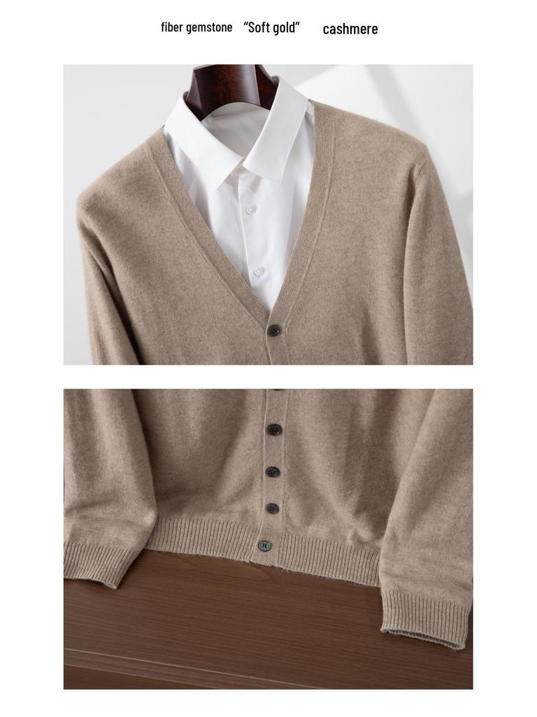 Men's 100% Pure Cashmere V-Neck Cardigan - Soft, Skin-Friendly, Button-Up Knitwear
