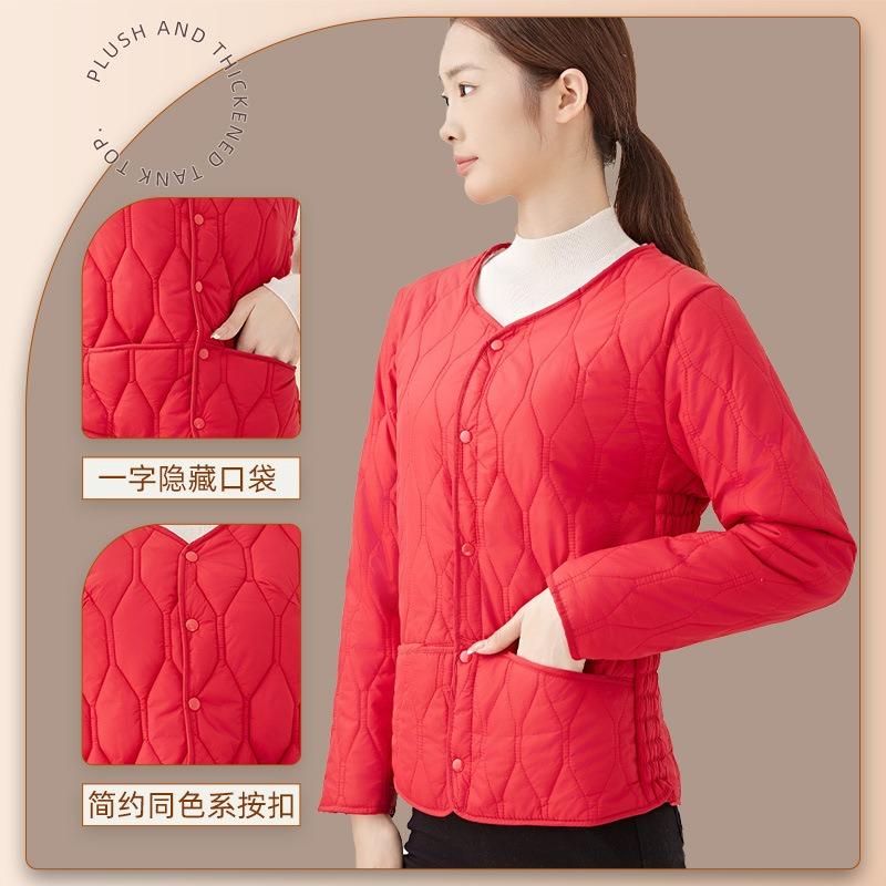 Women's Winter New Down Cotton Liner Close-fitting Warm Cotton Clothes Women's Velvet Thickened Round Neck Short Cotton-padded Clothes