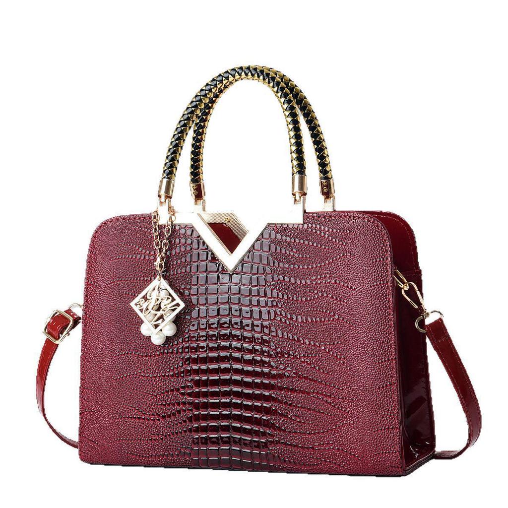 Handtasche für Damen mit Krokodilmuster aus glänzendem Leder, Schultertasche, Umhängetasche
