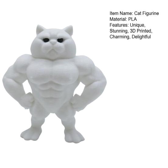 Muscle Cat Statue, 3D Printed Standing Muscular Cat Figurine, Funny Quirky Kitten Desk Ornament for Living Room, Bedroom, Office Desktop, Cabinet