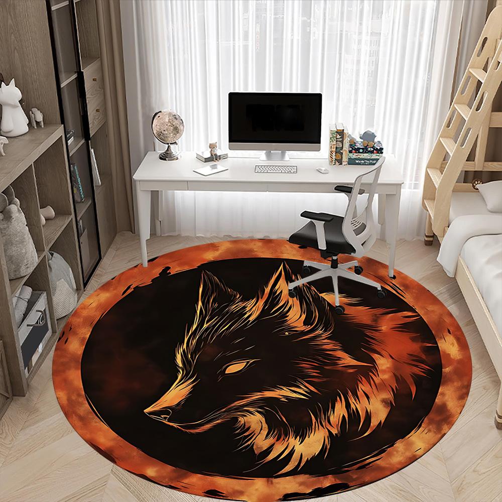1pc Wolf Moon Office Round Area Rug, Under Office Chairs Bedroom Living Room Home Decor, Room Deco