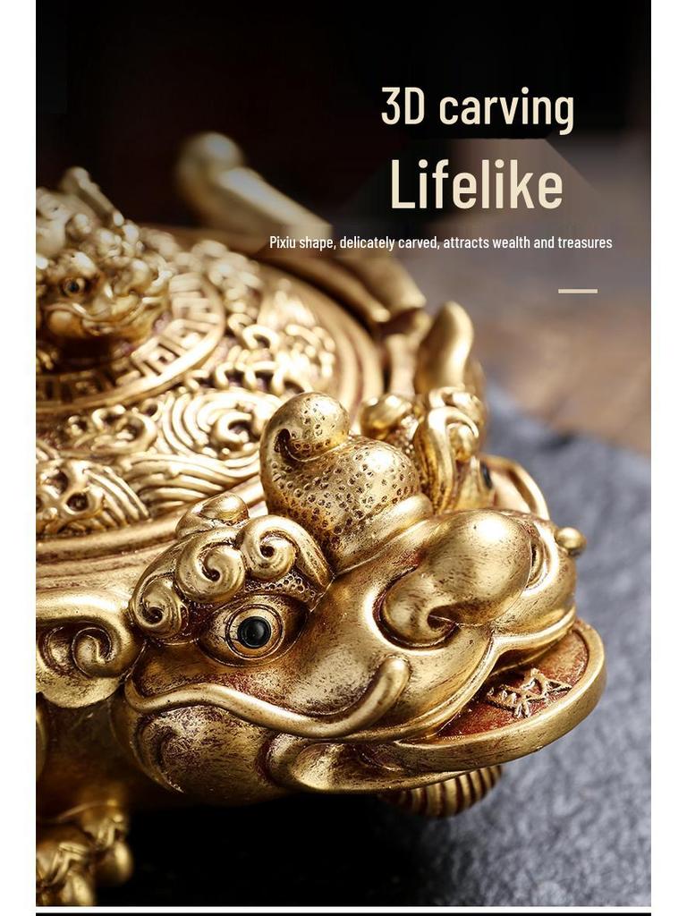 Golden Toad Resin Ashtray with Lid - Chinese Style Ornament for Home, Office, or Tea Table