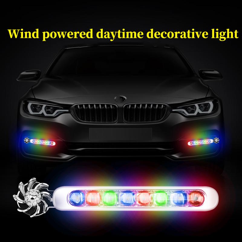 2 pezzi Auto ad Energia Eolica Luce Diurna a LED Illuminazione Ausiliaria Lampada a Ventola Rotante Fari Diurni per Automobili Decorativi