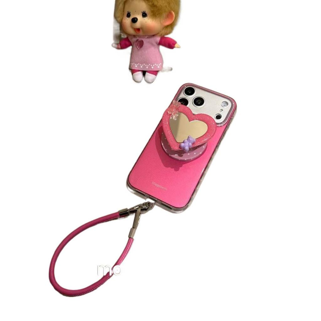 ins wind creative heart-shaped bear mirror is suitable for Apple 17promax mobile phone case 16 protective case 15 girl