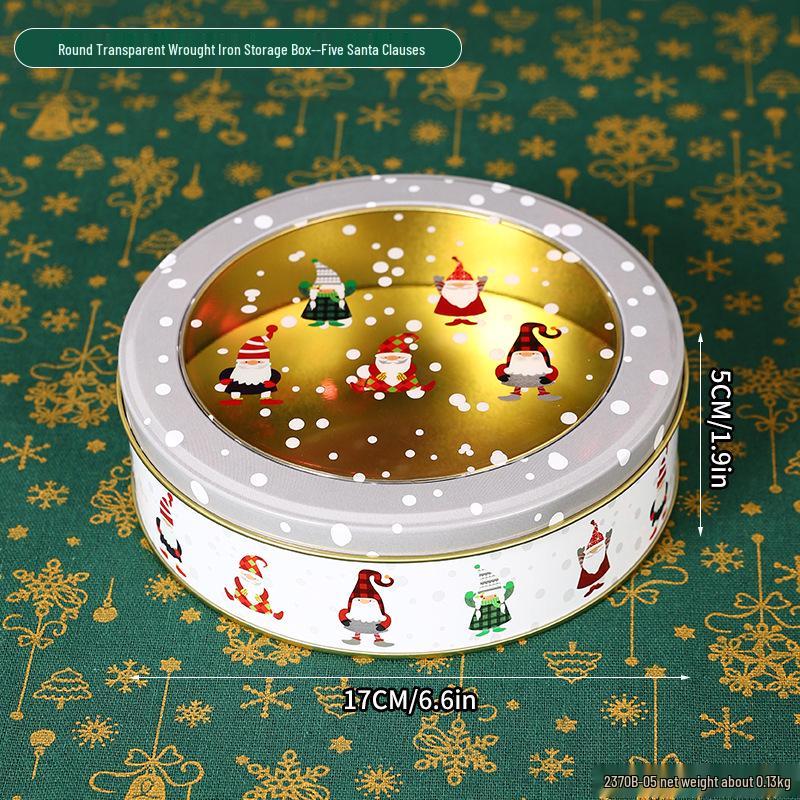 Christmas Transparent Round Tin Box for Cookies, Candy, and Chocolate Gifts