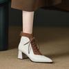 New Women's French Pointed Toe Ankle Boots - Chunky Heel Lace-Up Dress Boots, British Style Fall/Winter Fashion Booties