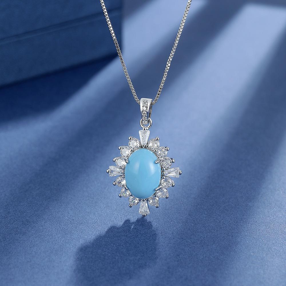 925 Sterling Silver Fashion Vintage Paraiba Pa Blue Full Diamond Zircon Pendant Ring Stud Earrings Set Ladies Jewelry