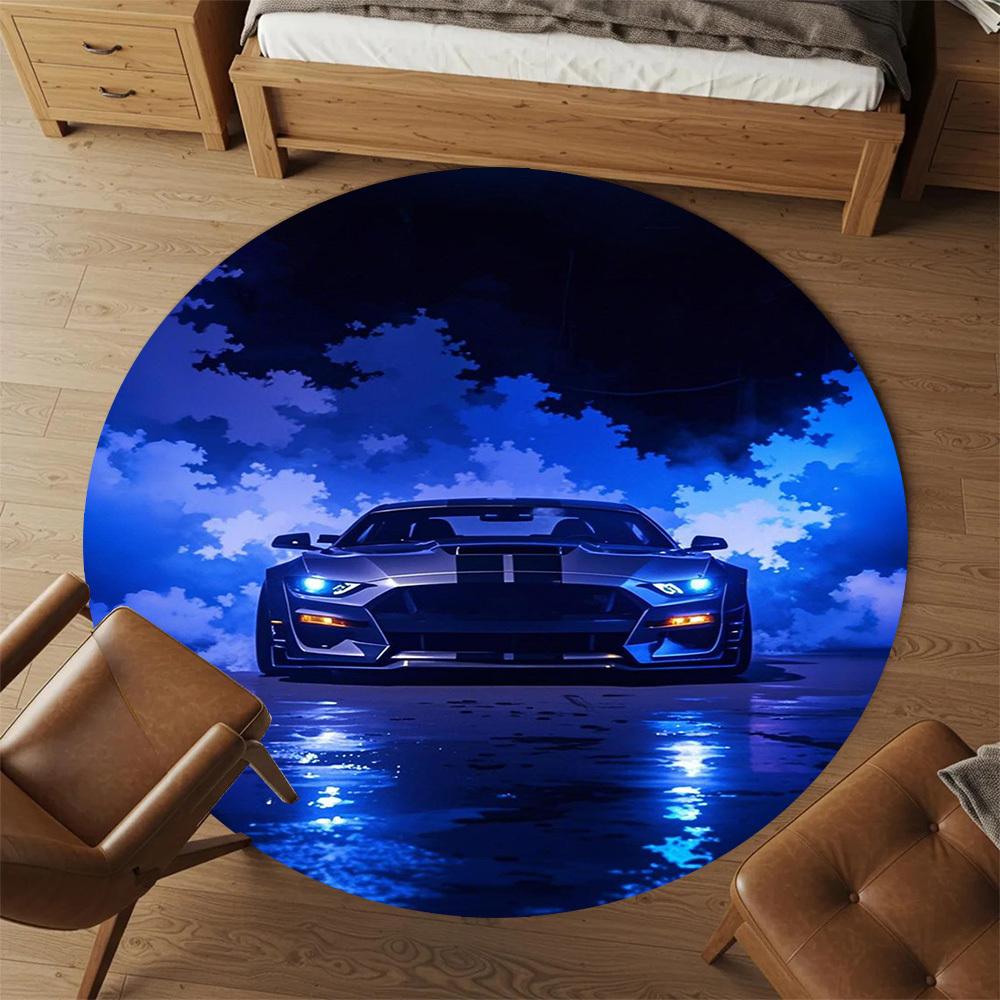 1PC Racing car Round Chair mat Area Rug - Non-Slip, Floor Mat for Office, Bedroom, home decor Christmas Gift c0528101