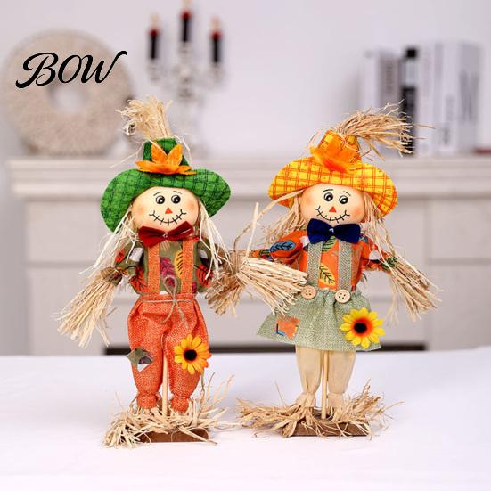 Rustic Farmhouse Yard Display Standing Fall Scarecrow Decoration, Halloween Thanksgiving Ornament Durable Garden Figure with Clothes Hat for