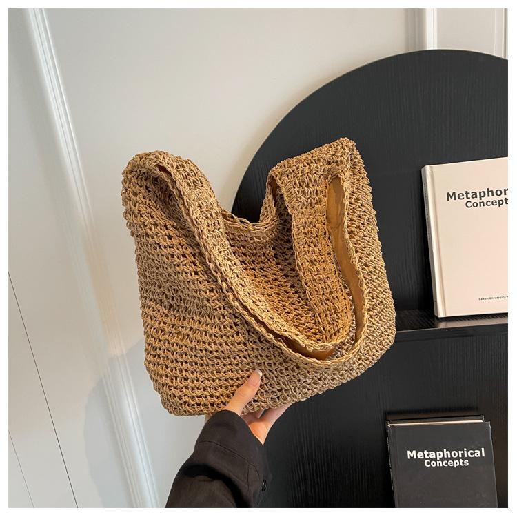 Handtasche Neue Lässige Schultertasche Strandurlaub Große Kapazität Pendler Tragetasche Gewebte Stroh Tragetasche für Damen