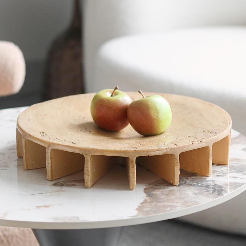 Modern Wabi-sabi Style Imitation Travertine Tall Tray Ornaments Living Room Exhibition Hall Model Room Desktop Decoration Round Storage Tray
