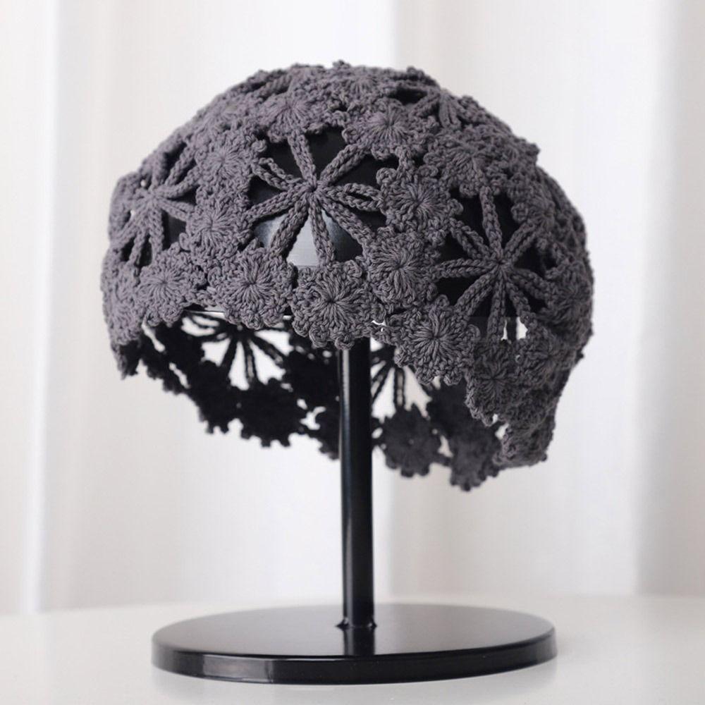 Flowers Knitted Hat Hollowed Out Skullies Hat Breathable Sun Visor  for Women