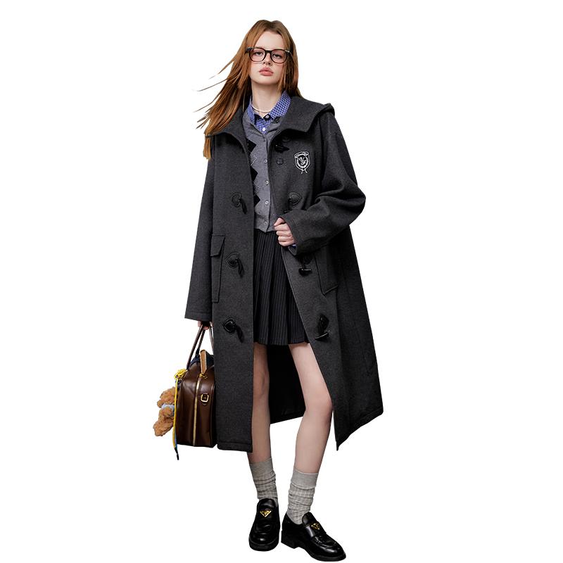 

UNIFREE Women s Embroidered Loose Hooded Wool Coat M