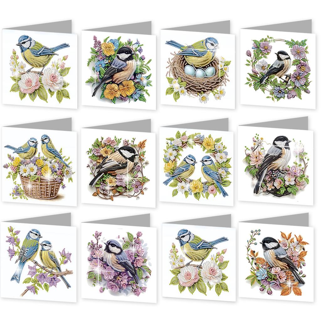 12 Packs Flower Animal DIY Diamond Art Painting Greeting Cards with Envelopes for Beginner Adult Birthday Holiday Blessing