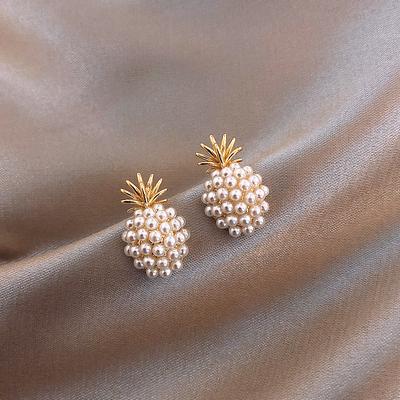 Geometric Imitation Pearl Stud Earrings for Women Pineapple Pearl Earring Jewelry