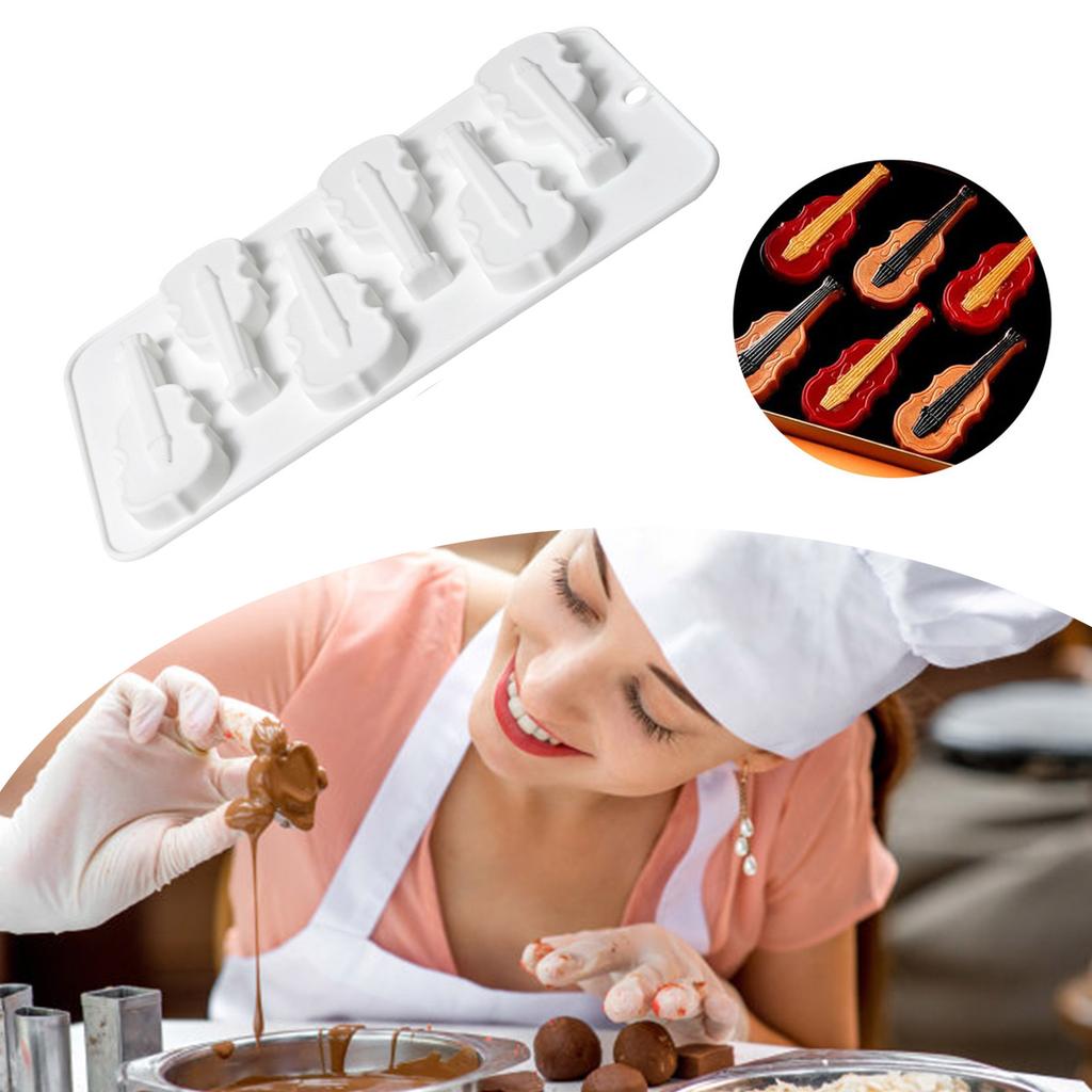 6 Holes Violin Silicone Dessert Mould Puddings Chocolate Mousse Mold Portable Cake Decorating Tool Kitchen Accessories