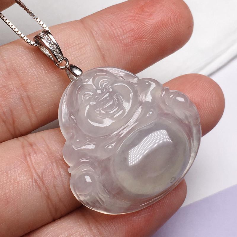Buddha's Belly Jadeite S925 Pendant & Guanyin Necklace with Silver Buckle