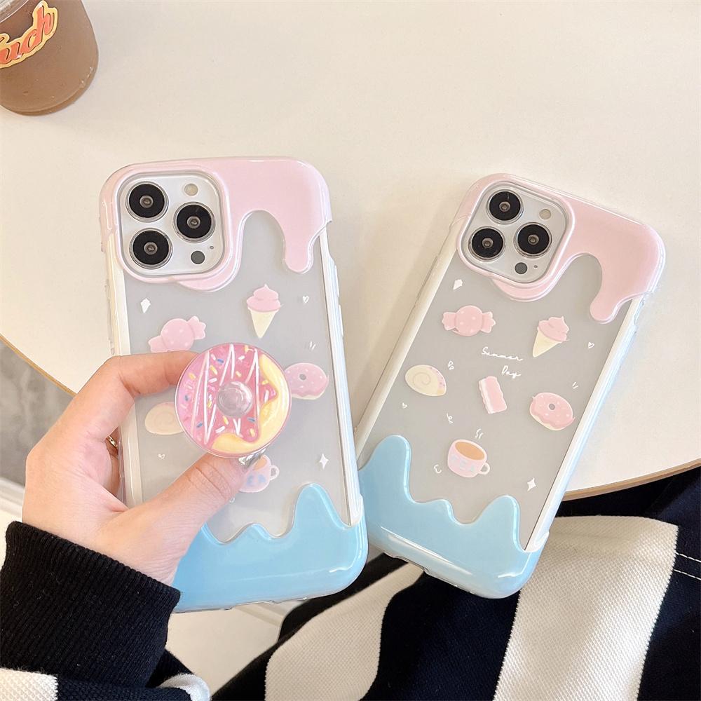 Koreanische Sommer Eis Donut Halterung Klare Weiche Telefon Fall Für Iphone 14 12 11 13 Pro Xr X Xs max Halter Nette Schutzhülle