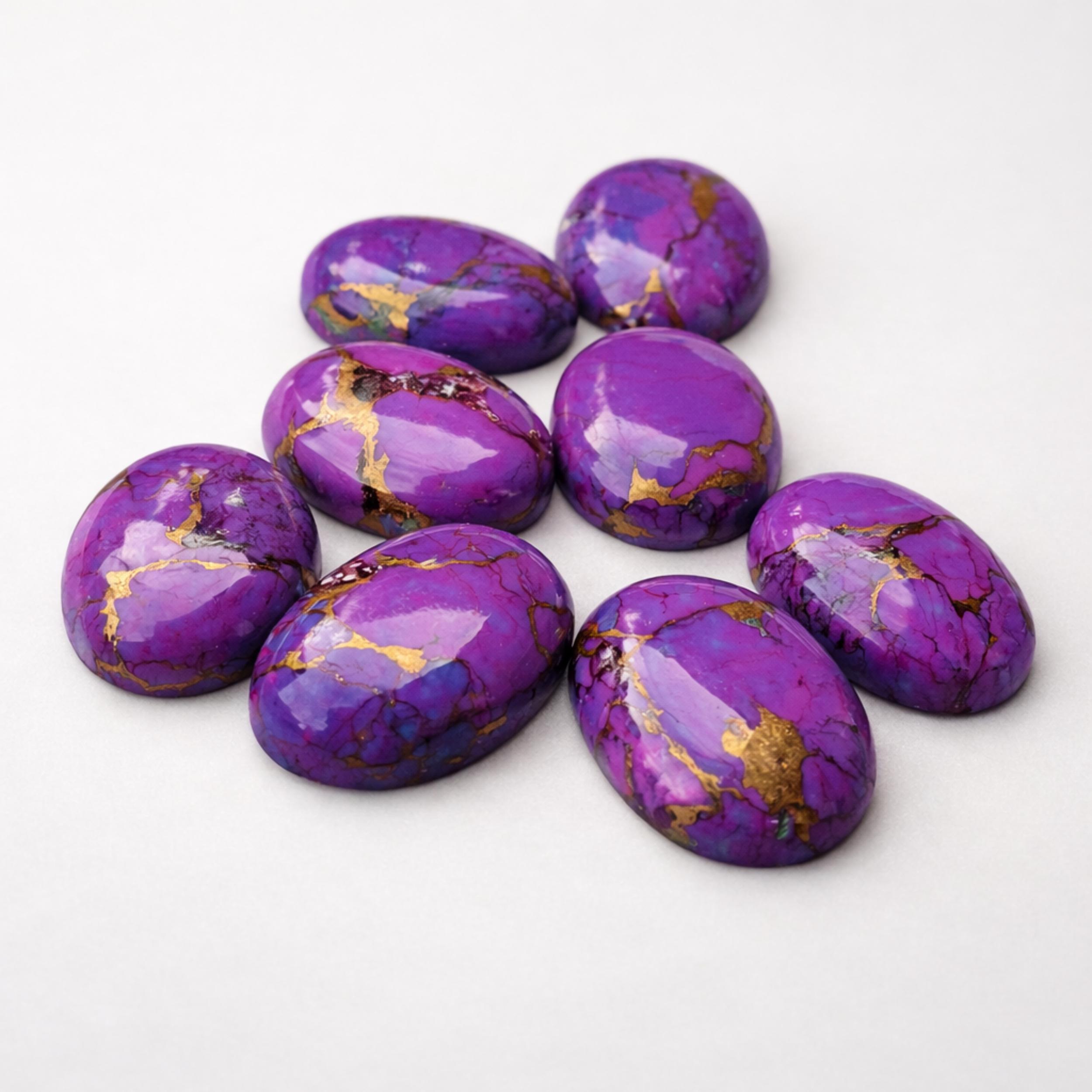 

Purple Copper Turquoise Oval Gemstones, Gold Matrix Cabochon Lot for Custom Jewelry Making 5x7mm фиолетовый