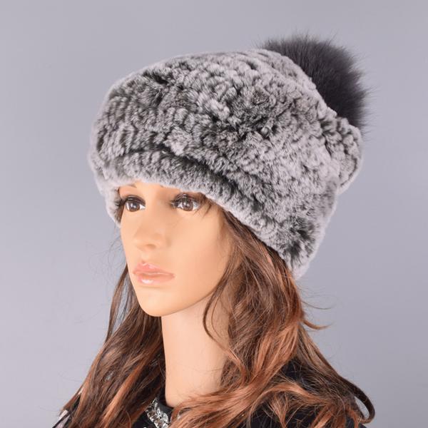 Rabbit Fur Pompom Hat Women's Beanies Winter Natural Fur Warm Knitted Caps for Girls Female Fashionable Elastic Ladies Hats