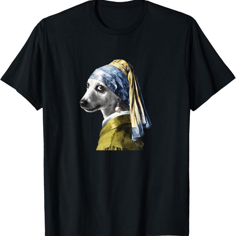 Chien avec une perle boucle d oreille t-shirt dr?le S