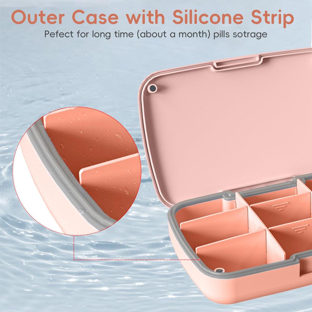 Magnetic Pill Organizer with 9 Compartments Large Capacity Adjustable Waterproof Daily Case for Travel Detachable Medication Box