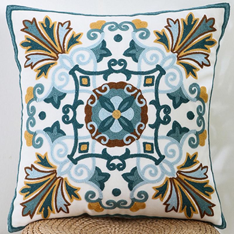 Вышитая подушка с цветком и растением для гостиной, чехол для диванной подушки, толстая прикроватная подушка, съемная и моющаяся (1 шт. без подушки) 45x45cm1pcs