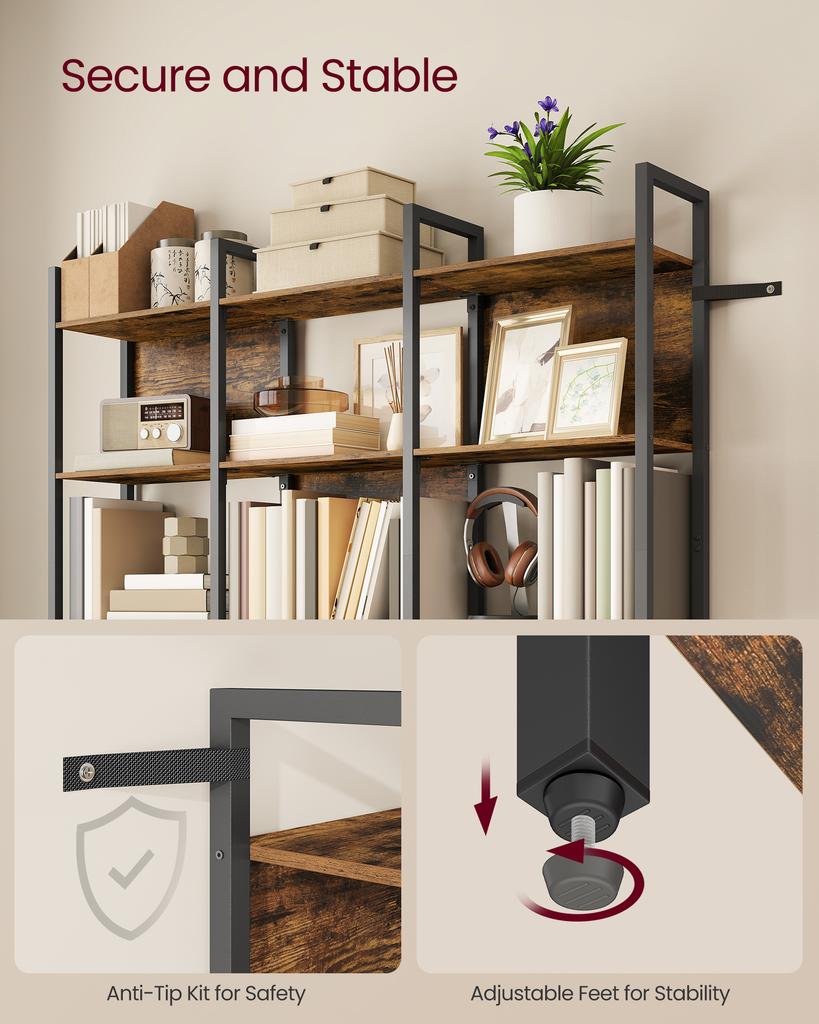 VASAGLE 6-Tier Bookshelf, Book Shelf, Industrial Bookcase, with Steel Frame, for Living Room, Home Office, Bedroom, 24 x 128 x 187.1 cm