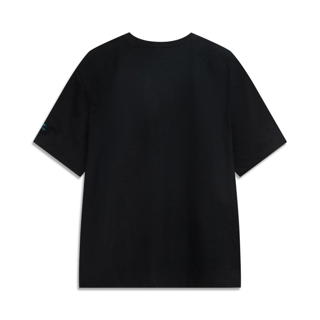 Li Ning Sports Trend Series Casual Minimalist Solid Color Round Neck Pullover Letter Short Sleeve T-Shirt Men T-Shirts Black AHSV683-3