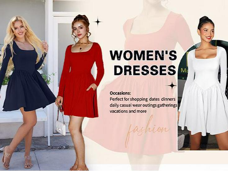 2026 European Fashion Women's Slim Fit Knit Bandage Dress with Square Neck and Long Sleeves