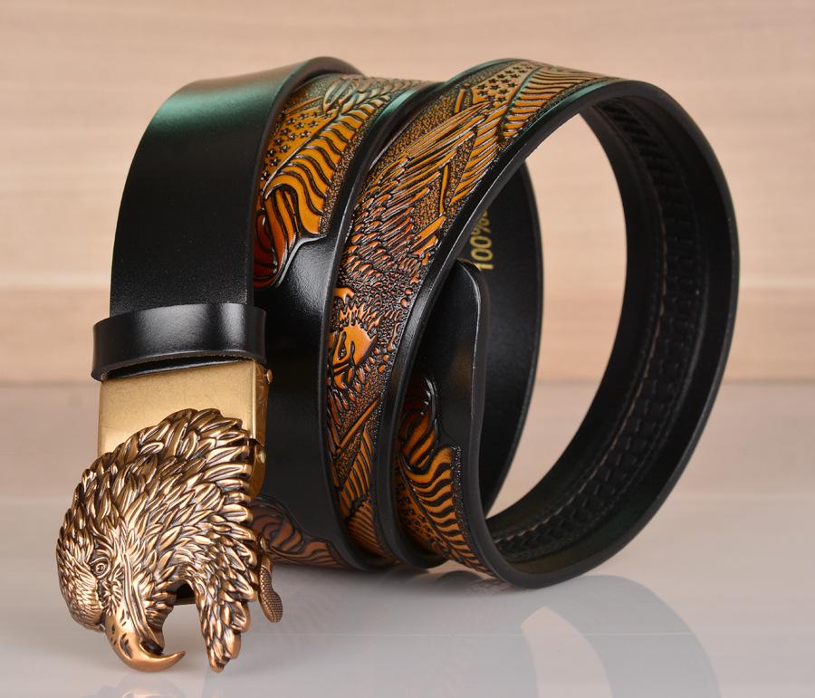 Eagle Embossed Cowhide Leather Belt with Automatic Buckle
