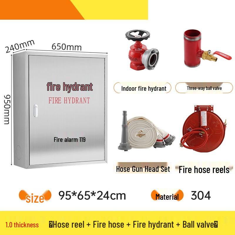 SANSHENG Stainless Steel Fire Hydrant Box with Hose Reel Set 950x650x240mm