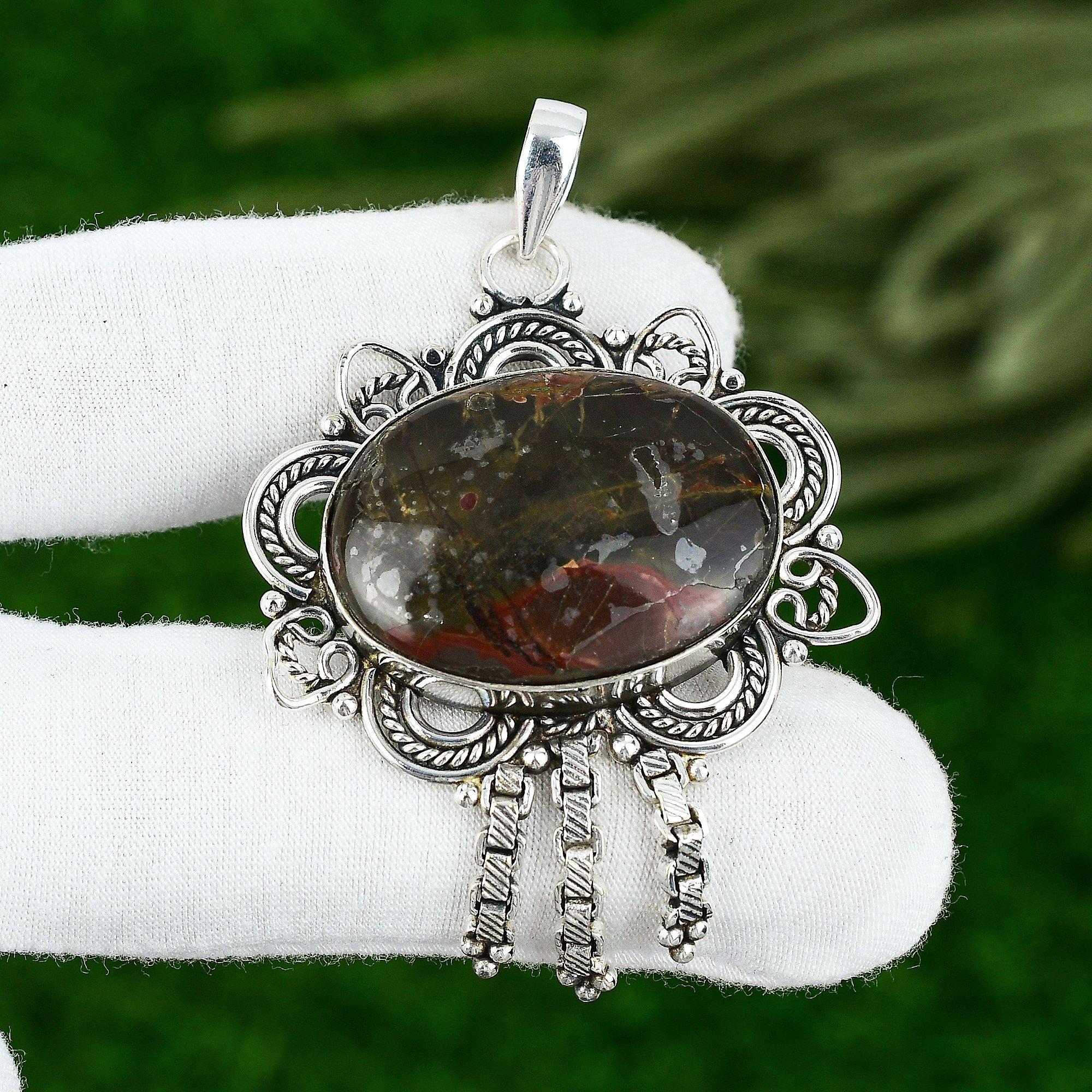 

Friendship Day Deal 925 Silver Oval Polychrome Jasper Stone Boho Pendant Jewelry