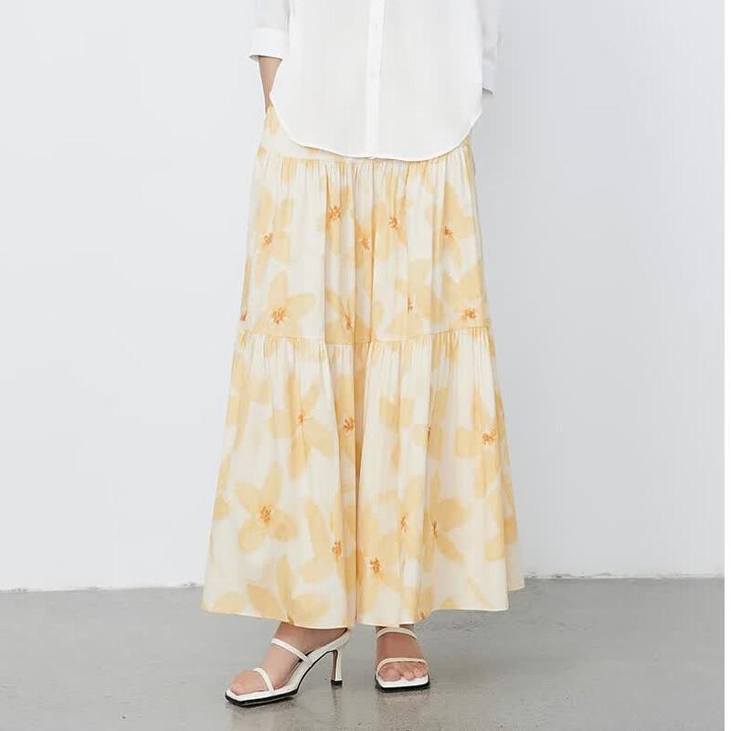 Women s Printed Smocked A-line Midi Skirt L