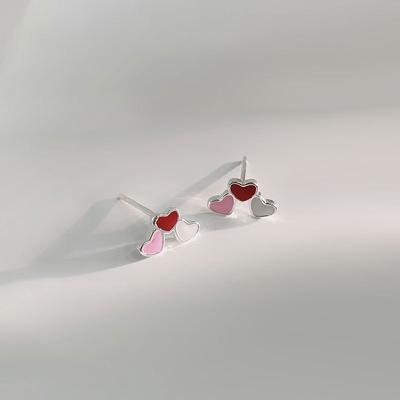 Sweet Red Love Earrings Small Pink Heart-shaped Earrings Valentine's Day Gift for Girlfriend