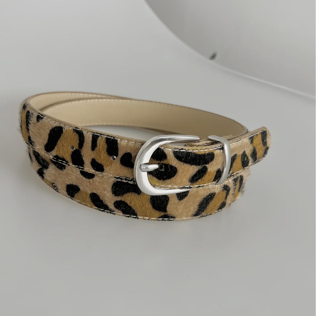 Leopard Print Belt, Versatile and Fashionable Alloy Pin Buckle Decorative Belt, Horsehair Fine Belt