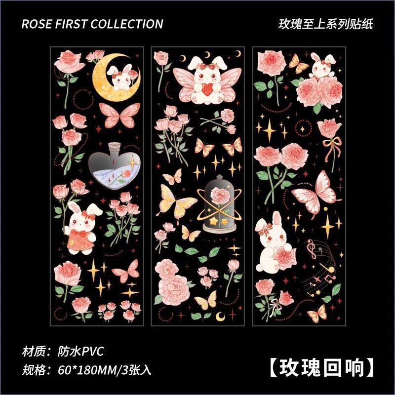 3pcs/set Cute princekin rose Bronzing Sticker Decorative for DIY scrapbooking Journal Photo album decoration materials Stickers