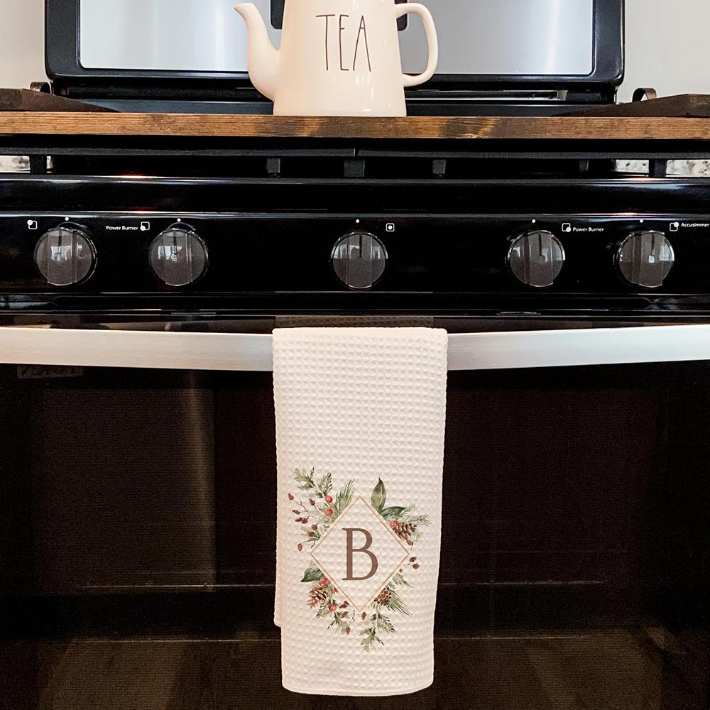Custom Christmas Frame Kitchen Waffle Tea Towel Hand Towel Hostess Housewarming Gift Farmhouse Winter Table Decor Christmas Gift