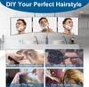 Trifold Shaving Mirror with Height Adjustable Telescoping Hooks for Self Hair Cutting Makeup Essential Fordable Portable Black