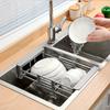 2025 Stainless Steel Extendable Sink Drying Rack - Adjustable Kitchen Drain Basket for Dish/Fruit Organizing Storage Tool