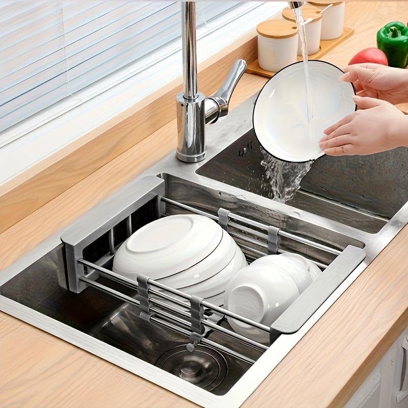2025 Stainless Steel Extendable Sink Drying Rack - Adjustable Kitchen Drain Basket for Dish/Fruit Organizing Storage Tool