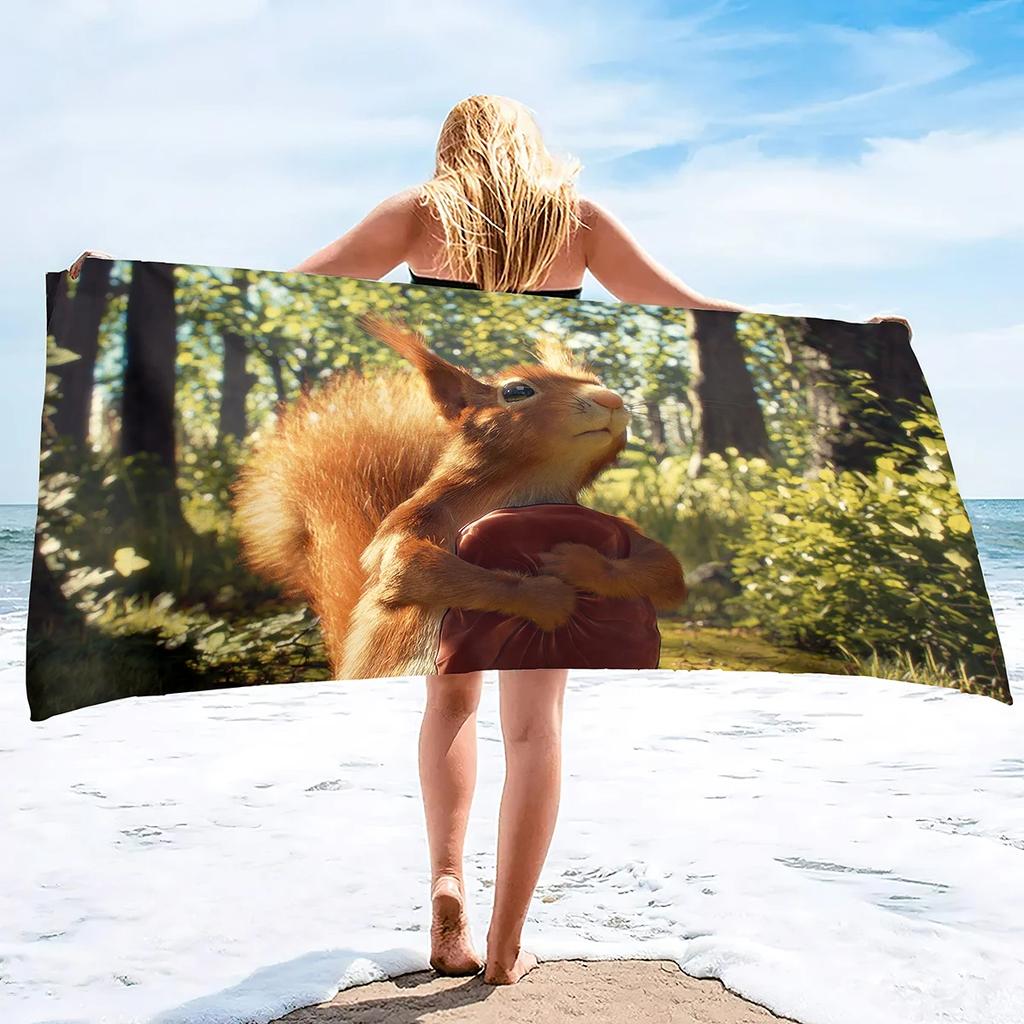 Cute Squirrel Beach Towel Oversized Quick Dry Wild Animal Bath Towels Soft Microfiber Lightweight Pool Towel for Swim Spa Sport