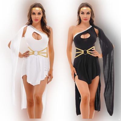 Dámský kostým Řecký Bůh Halloween Karneval Party Cosplay Šaty na hraní rolí Šaty na jedno rameno s pokrývkou hlavy pro jevištní vystoupení