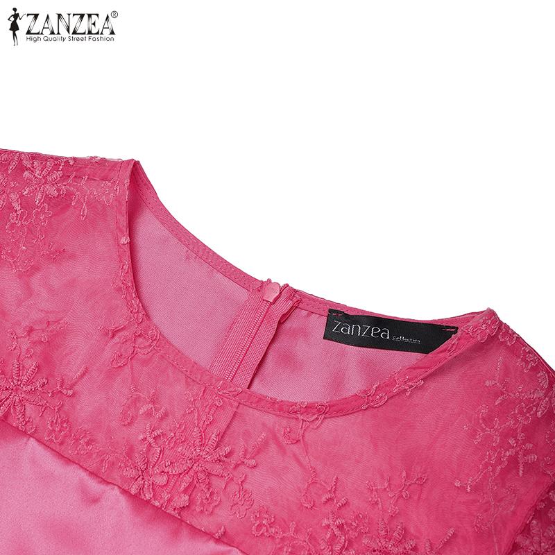 ZANZEA Women Casual Lace Splice Round Neck Summer 3/4 Sleeve Blouse