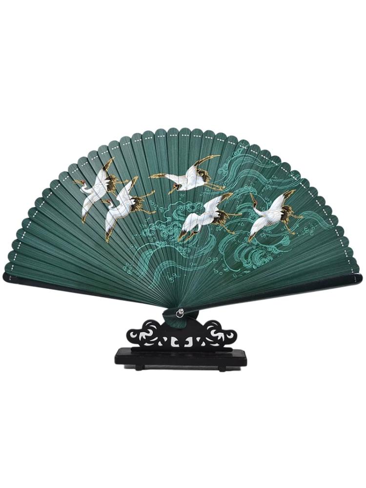 Fan Full Bamboo Folding Fan Carved Foldable Mini Fan Small Size Portable Chinese Style Chinese Ancient Style Dance Fan Green for Women