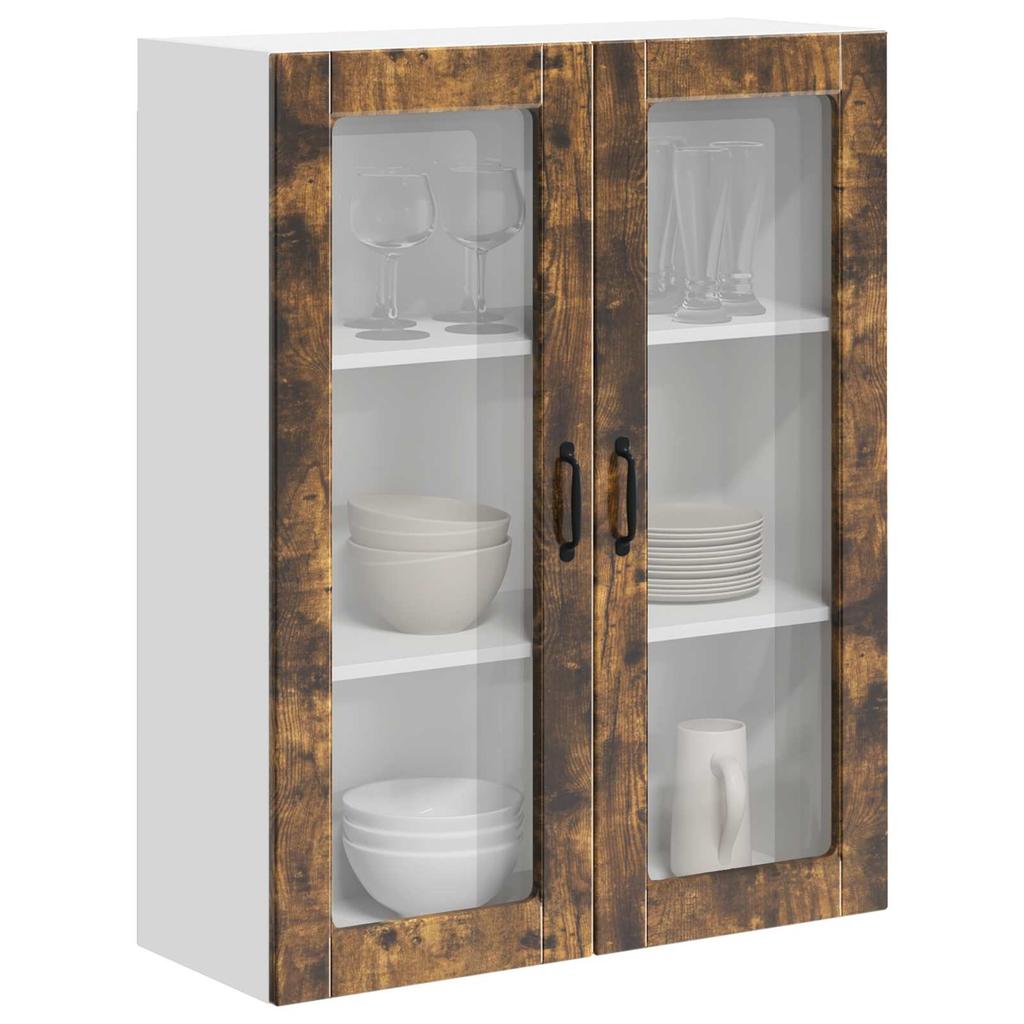 Wall Mounted Glass Cabinet LUCCA Smoked Oak 80 X 31 X 100 Cm