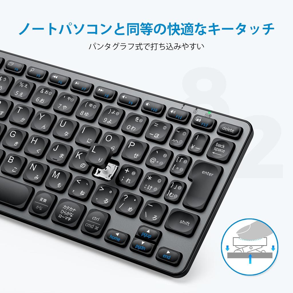iClever Wireless Keyboard, Bluetooth & 2.4G, Rechargeable Type-C, Quiet, Compact, Slim, JIS Standard, Japanese Layout, Lightweight, Pantograph Style,