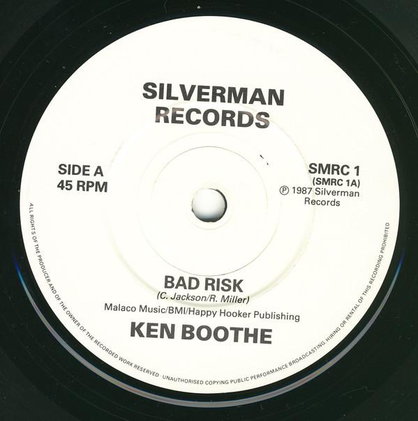 

7inch Record KEN BOOTHE Bad Risk Sitting On A Mountain To SMRC1 Silverman Recor 1987 UK Reggae Ska Dub Used